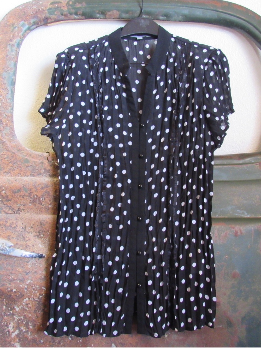 NY Collection Black & White Sheer Polka Dot Blouse